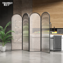 Changhong glass partition wall Glass Teng woven screen Bathroom simple living room partition folding screen Entrance folding and moving