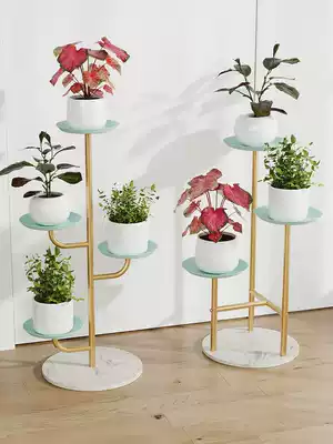Nordic flower stand multi-storey interior modern simple wrought iron flower shelf balcony marble living room floor-standing pottery stand