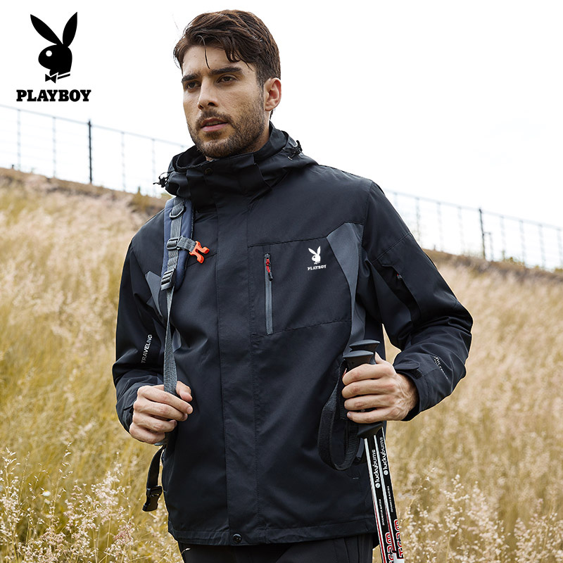 Playboy couple models plus velvet thickened mountaineering ski suit men's outdoor three-in-one trendy brand waterproof jacket men