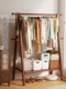 Solid wood clothes hanger floor-standing bedroom household coat rack folding clothes drying rack indoor small vertical simple hanging clothes