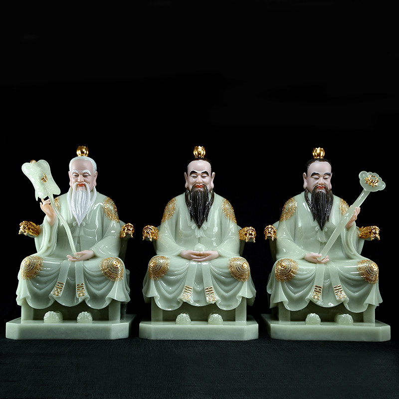 Jade Sanqing Buddha Statue Taoist Cuiyu Yuanyuan Celestial Statue Family Gold Inlaid Jade Moral Sky Revered Jade Buddha Statue