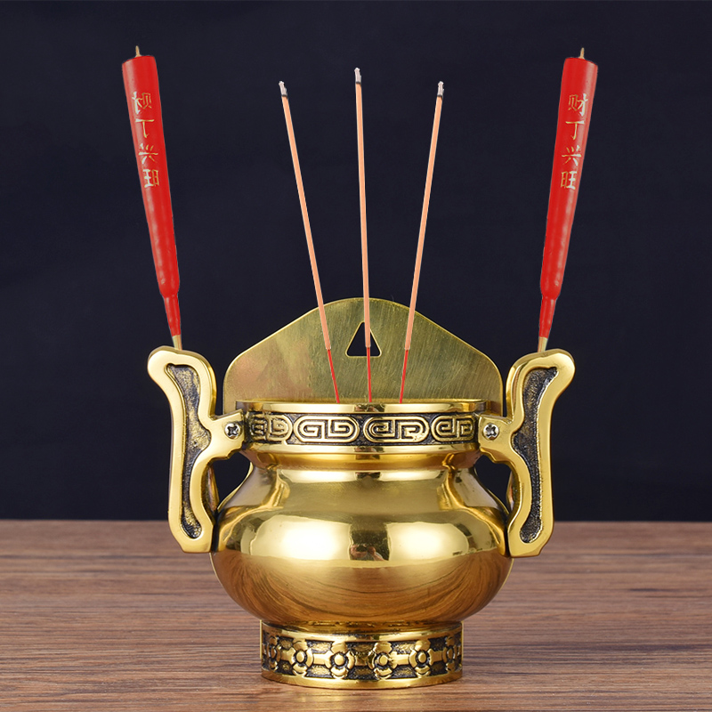 Buddha Pure Brass Double Ear Hanging Stove Fireplace stove Jungguan Tiguan Gate Gods Gate Gods Door Gods Door Divine Inserts Candle Incense Stove