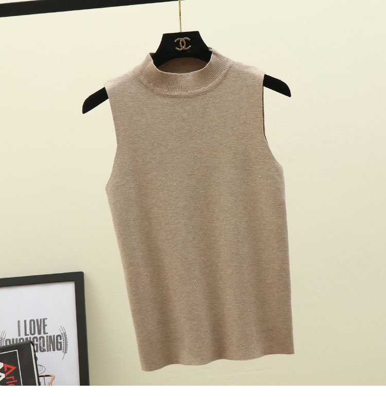 Vest nữ mùa hè mặc bên trong đình chỉ Hồng Kông hương vị retro chic áo len ngắn nửa cổ cao áo thun không tay áo khoác len nữ