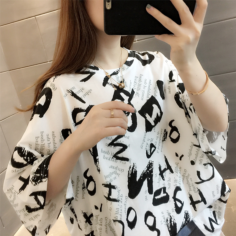 ngắn tay 2020 mã lớn thư lỏng graffiti ròng đỏ thể thao gió Harajuku đầu giản dị mùa hè t-shirt của phụ nữ