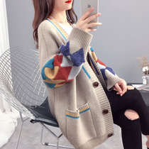 Middle-length fur coat woman loose outside wearing knit cardiovert jacket female spring autumn 2022 new lazy autumn winter blouses