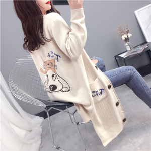 Áo len lưới màu đỏ của phụ nữ áo len dài giữa mùa thu 2020 mới thủy triều lười áo len dài tay áo khoác nữ - Áo len cổ chữ V
