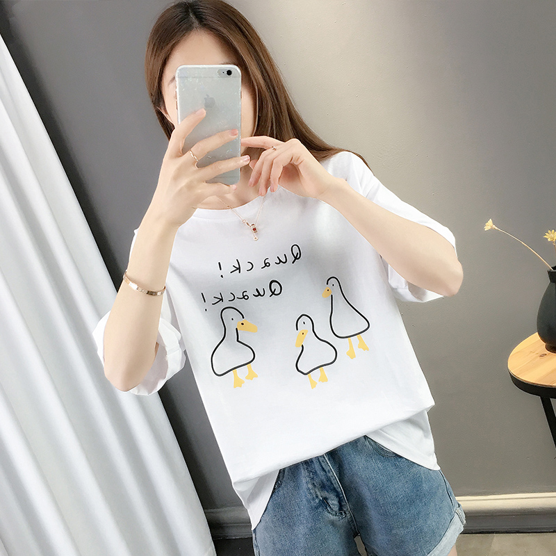 Tuổi-giảm t-shirt nữ 2020 mùa hè Hàn Quốc phiên bản của mã lớn hiển thị in phim hoạt hình mỏng thời trang ins triều hit nửa tay áo hàng đầu