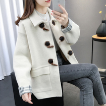 Double-sided thick short sweater coat womens spring and autumn 2021 New Korean loose long sleeve knitted cardigan