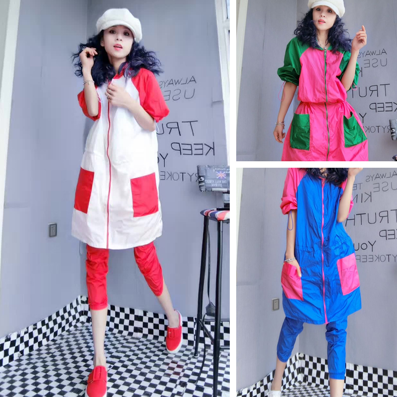 Large size sunscreen suit 2022 European station spring and summer new foreign pie Long version jacket sunscreen Two sets women's wave