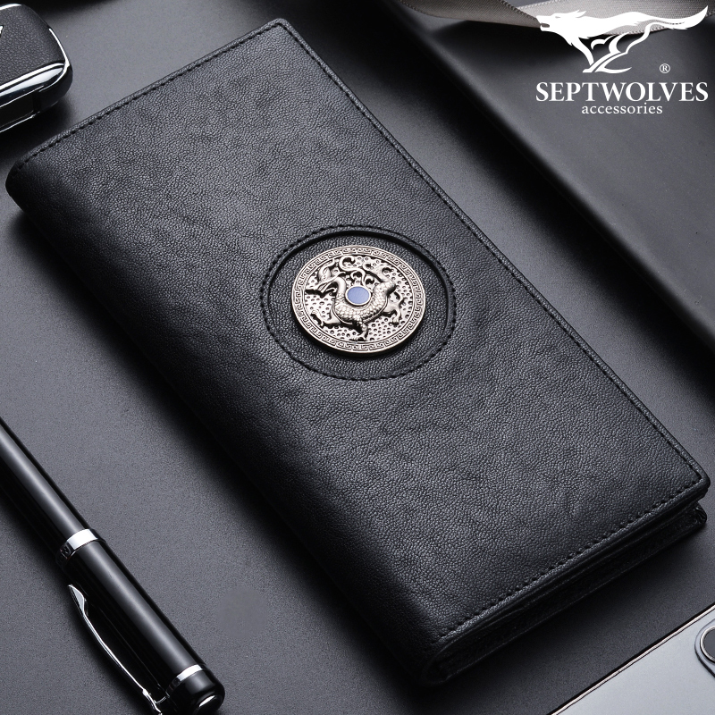 Men's Wallet Seven Wolves Genuine Leather Long Version Money Clip New Wave Cards Luxury Brands Upscale Leather Wallet Designer Leather Bag Men