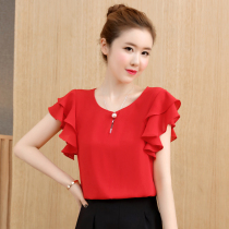 2021 summer New Tide heart machine foreign style small shirt red versatile short sleeve Super fairy chiffon shirt blouse