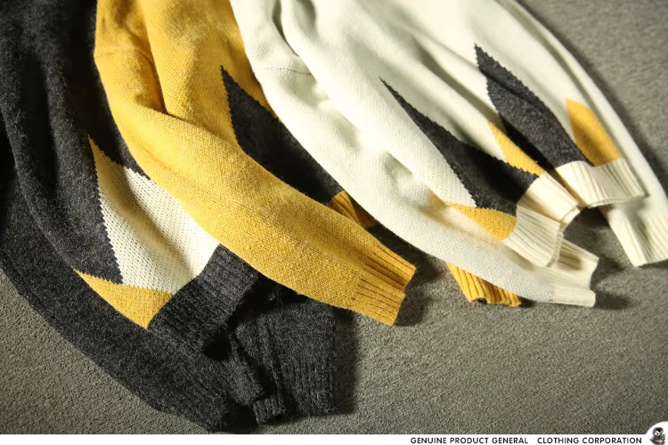 "Kim tự tháp" mùa thu và mùa đông Hàn Quốc bình thường áo len nam cổ tròn Áo len giản dị Nhật Bản áo len đôi