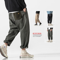 Tibetan autumn Japanese trend mens small feet overalls ins casual pants loose straight Harlan trousers