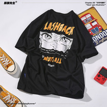 Flashback Summer Tide Men Two-dimensional Print Half-Sleeve T-Shirt Youth Leisure Loose Round Neck Short Sleeve TEE