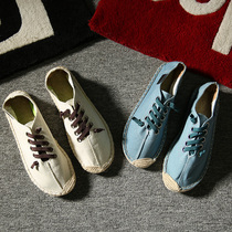 Elastic lace design summer Chinese style linen mens shoes Japanese vintage mens footshoes breathable casual shoes