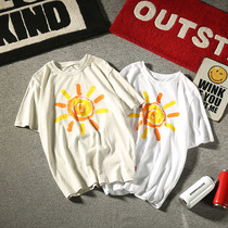 Little Sun Summer Korean hipster Literary and Art Printed Men Japanese Youth Round Neck Short Sleeve T-Shirt
