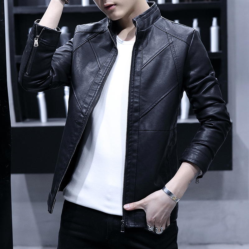 2022 new spring men's leather jacket casual men's jacket jacket stand-up collar Locomotive PU Leather Clothing Trend