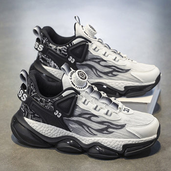 Rotating Buckle Men's Shoes Autumn and Winter 2025 New Trendy Brand Versatile Youth Mesh Sports Casual Height-Increasing Dad Shoes