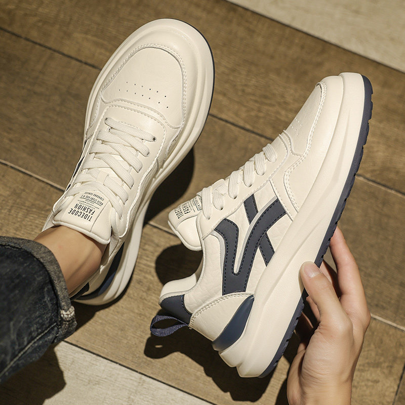 Men's Shoes for Autumn and Winter, Fleece-Lined, Warm Cotton Shoes, High-End Trendy Brand, Genuine Leather, Sports Casual, Thick-Soled, Height-Increasing White Sneakers