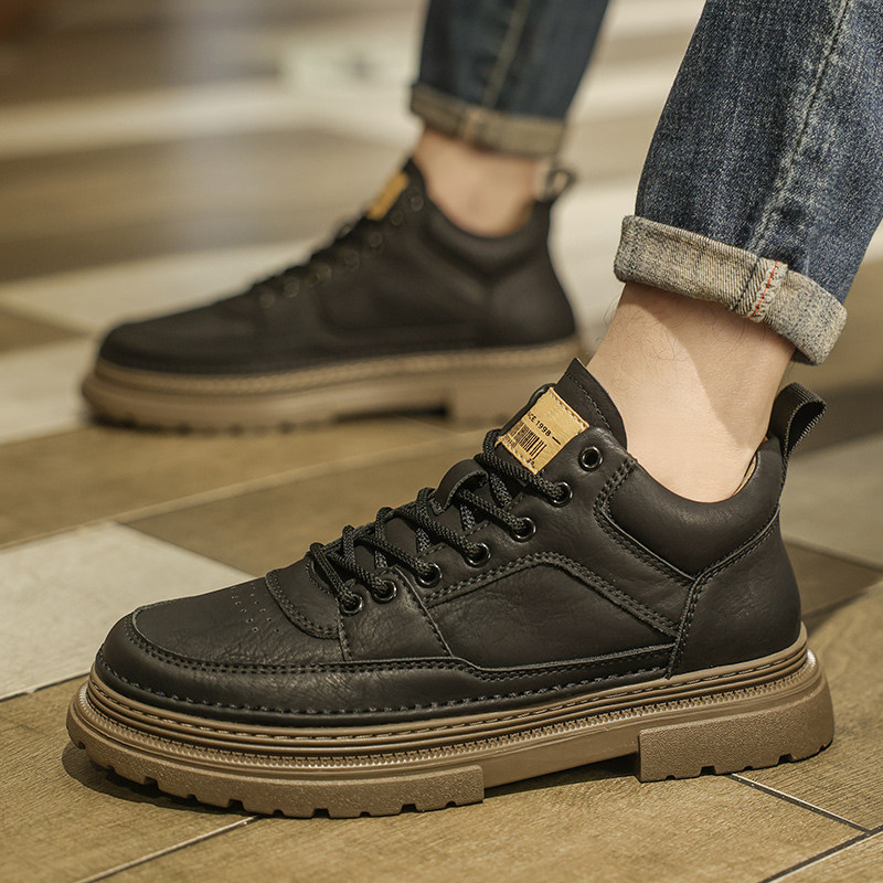 High-Top Men's Shoes Winter 2025 New Men's British Style Casual Versatile Genuine Leather Black Mid-Top Work Boots Martin Boots