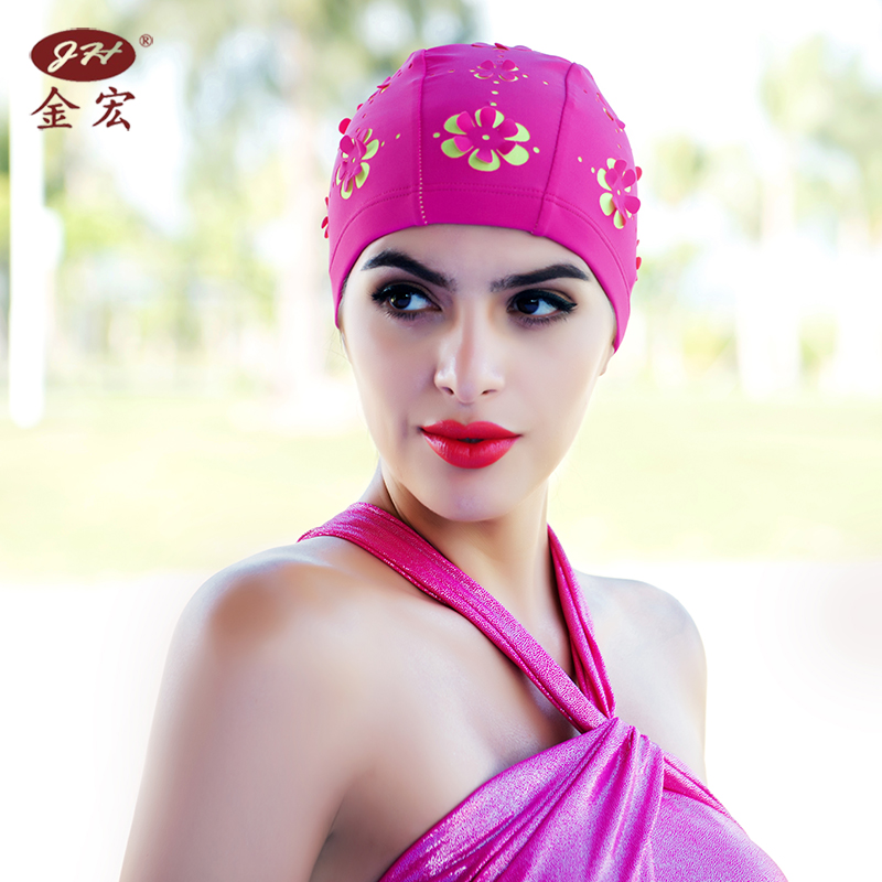 Swimming cap woman cloth swimming cap flowers long hair care ear adult fashion petal big swimming supplies sunscreen South Korea-Taobao