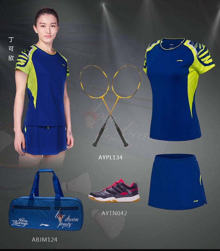 phù hợp với mùa hè Li Ning cầu lông phụ nữ thở wicking ngắn tay quần vợt đầm đầm hai mảnh theo dõi phù hợp nữ