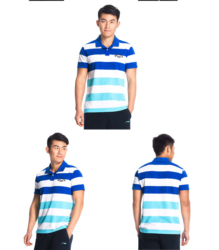 Li Ning áo thun nam mùa hè áo thun ngắn tay thoáng khí áo sơ mi thể thao giản dị ve áo sọc thật - Áo polo thể thao thun polo