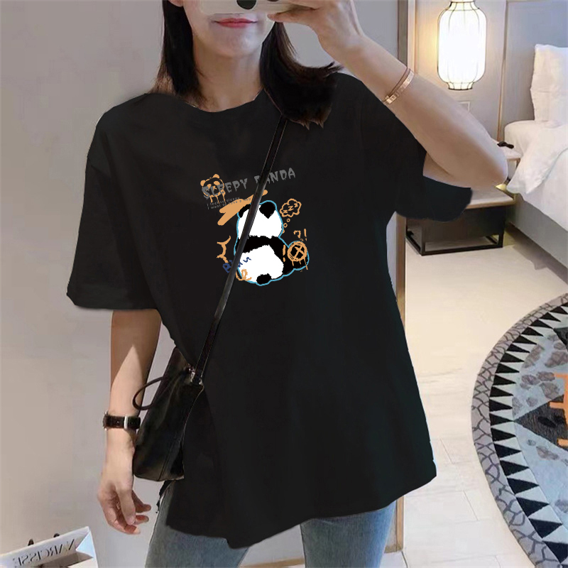 Maternity Wear 2026 New Style Black Cartoon Panda Slit Short-Sleeved T-Shirt Women's Mid-Length Loose Belly-Covering Top Maternity Wear 2026 New Style Black Cartoon Panda Slit Short-Sleeved T-Shirt Women's Mid-Length Loose Belly-Covering Top
