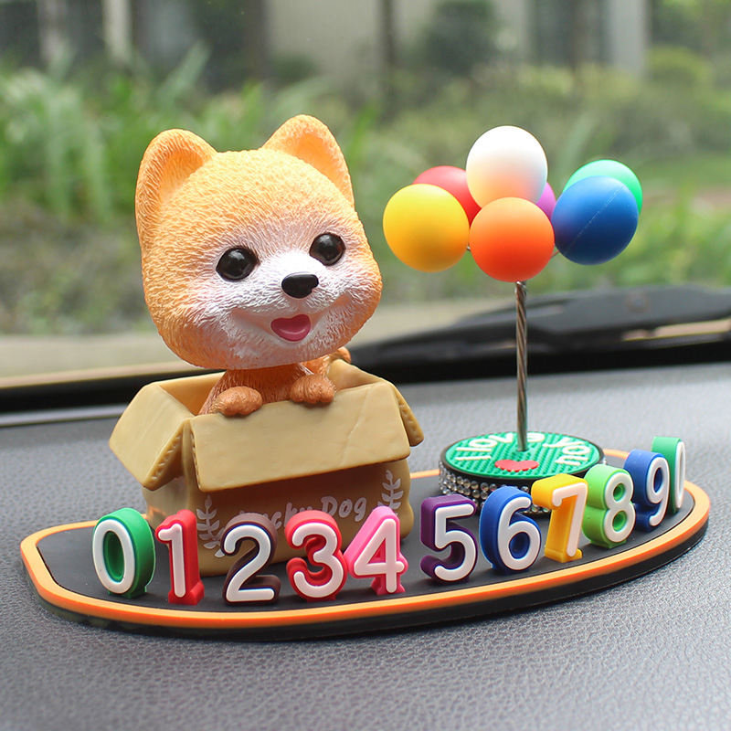 Cute Cardboard Box Dog Pet Swing Solid Stop License Plate Creative Personality On-board Decoration Color Digital Moving Car Number