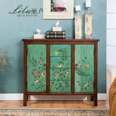 Lilu American pastoral dining cabinet storage cabinet Old entrance entrance cabinet Decorative small apartment living room wine cabinet side cabinet