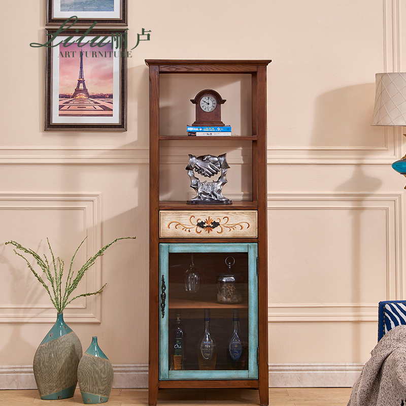 American-style all-solid wood wine cabinet dining cabinet wine glass rack display cabinet European style small wine cabinet living room multi-function high cabinet