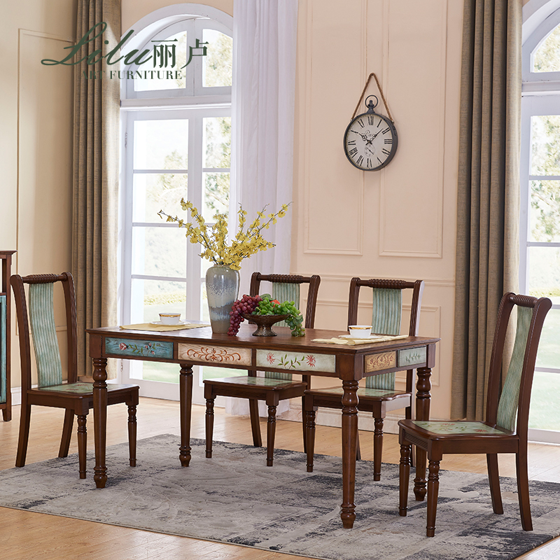 American full solid wood table chairs combined small family dining table brief retro to the old rectangular dining room table