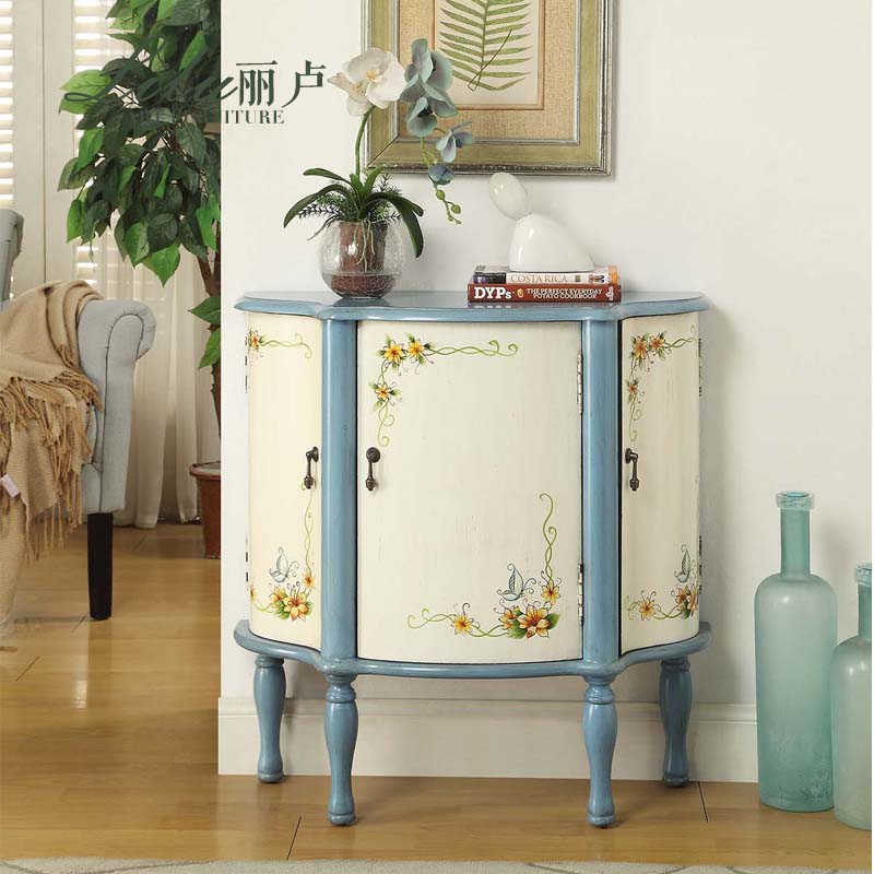 Lilu American Semicircle Xuan Guan Cabinet Living Room Wall Side Cabinet Colored Ploy-Style Minimalist Door Hall Cabinet Veranda end decorated cabinet