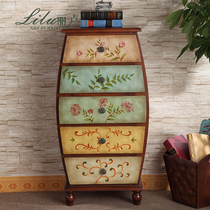 Lilu American Country Solid Wood Cabinet Bottle Cabinet European Painted Locker Living Room Drawer Storage Cabinet Side Cabinet