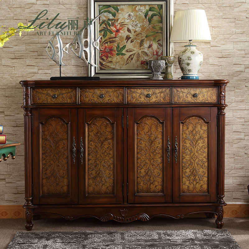 Lilu American solid wood door shoe cabinet Large capacity modern simple foyer cabinet Nordic economic simple entrance cabinet
