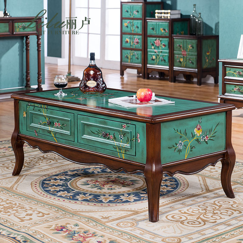 Lilu American Countryside Fields Garden Painted Solid Wood Tea Table TV Cabinet Composition Minima Living Room Making Old Sofa A Few Tea Tables