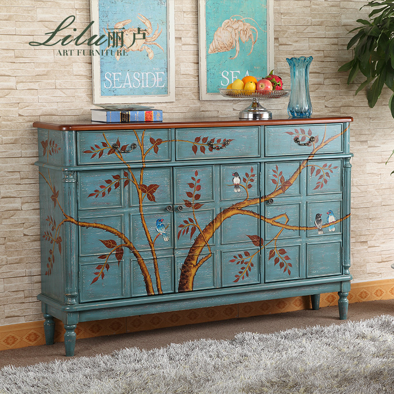 American entry into the family Housekeeper Shoes Cabinet Solid Wood O-style Decorative Partition cabinet Screen Living room minimalist modern entrance door hall cabinet