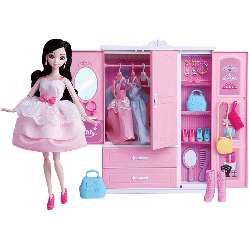 Princess Anlili Toy Interchangeable Simulation Doll Set Gift Box Girl's Dream Wardrobe, Wardrobe, and Family