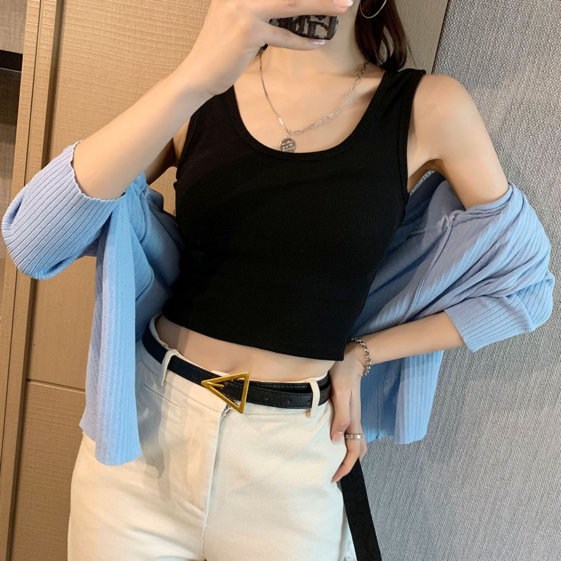 Black Harness Vest Woman Summer Nears Style Design Sensation with Breast Hot Girl Beating Bottom Short blouses outside wearing boobao-Taobao