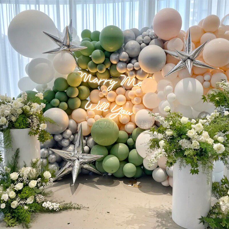 Macaron Round Balloon Bull Oil Fruits Green Almond Color Grey White Wedding House Wedding Birthday Arrangement Decorations