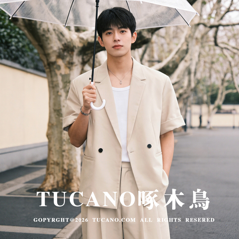 Woodpecker Thin Acetate Tencel Wool Casual Suit Loose Non-Iron Fashion Korean Style Blazer Commuting Men's Jacket