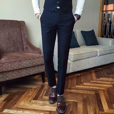 Trousers men's slim-fit British casual pants free ironing business long pants Youth Korean fashion solid color trend career