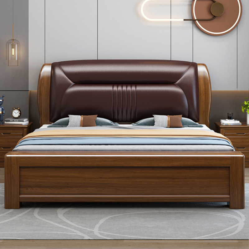 Walnut Solid Wood Bed 1.8m Master Bedroom Leather Double Bed Modern Simple 2m Wedding Bed Chinese Style Storage 1.5m Walnut Solid Wood Bed 1.8m Master Bedroom Leather Double Bed Modern Simple 2m Wedding Bed Chinese Style Storage 1.5m