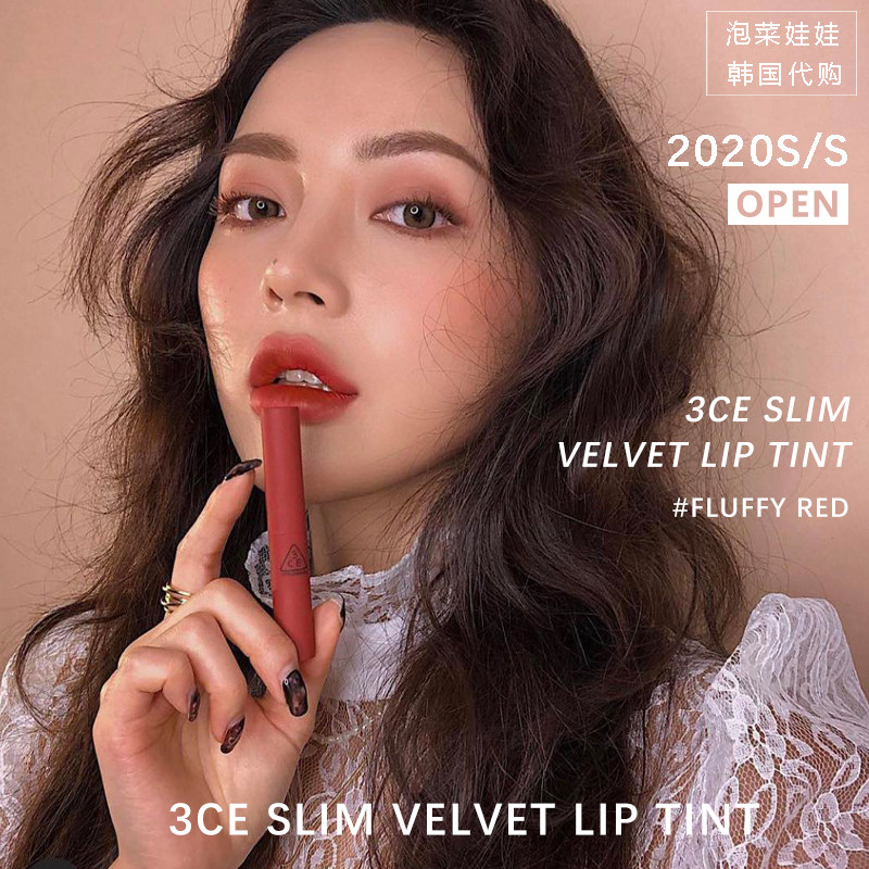 3CE Red Slim Tube Lipstick Lipstick PLAIN FLUFFY RED SIMPLE STAY SNOW GLASS