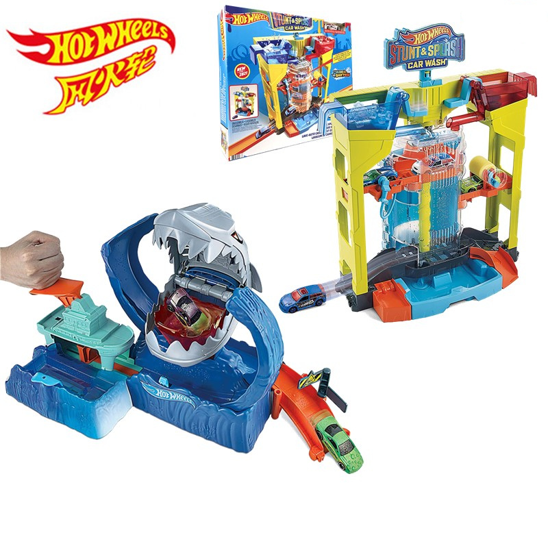 Hot wheel car wash City crazy mechanical shark color changing car track set children's toy GJL12