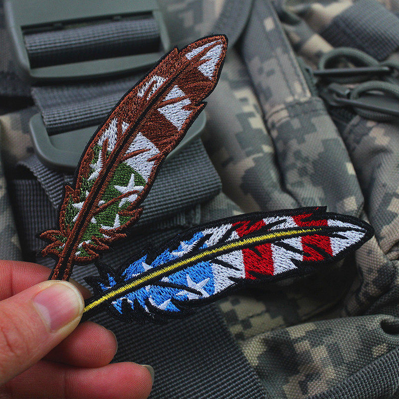 High quality creative feather stickers Velcro badge armband backpack Velcro morale chapter embroidery stickers