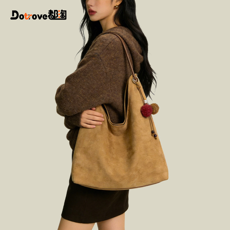 Dutao Luxury Suede Hobo Bag For Women 2026 New Spring/Summer Large Capacity Versatile Commuter Shoulder Tote Bag - Thumbnail 5