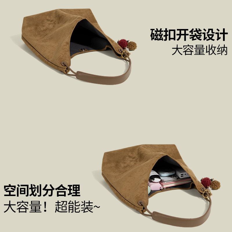 Dutao Luxury Suede Hobo Bag For Women 2026 New Spring/Summer Large Capacity Versatile Commuter Shoulder Tote Bag - Thumbnail 3