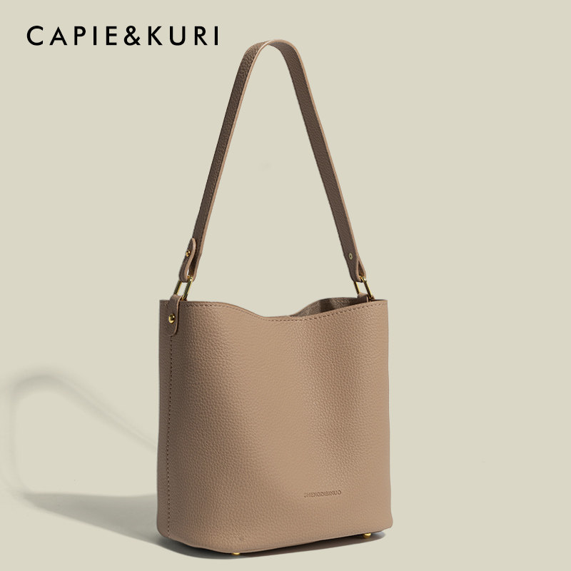 CAPIE&KURI Authentic Textured Bucket Bag for Women 2024 New Fashion Large Capacity Commuter Shoulder and Crossbody Bag - Thumbnail 2