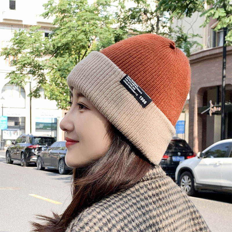 Net red hat wool line hat lady autumn and winter Korean version 100 hitch sticker with warm and easy cold cap big head circumference fur knit cap-Taobao